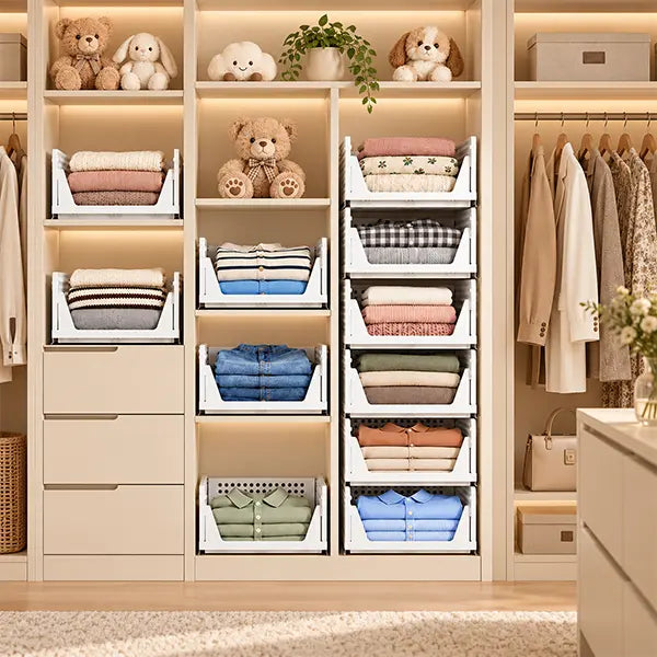Wardrobe Storage Baskets & Multifunctional Stackable Storage Boxes - Space-Saving Storage