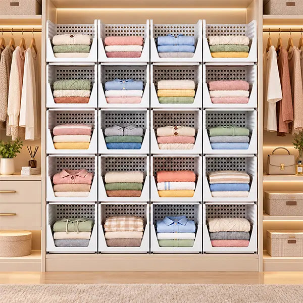 Wardrobe Storage Baskets & Multifunctional Stackable Storage Boxes - Space-Saving Storage