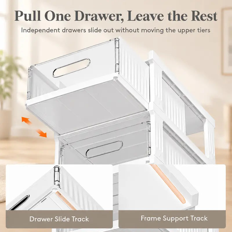 Stackable Storage Drawer System with Slide-Out Bins