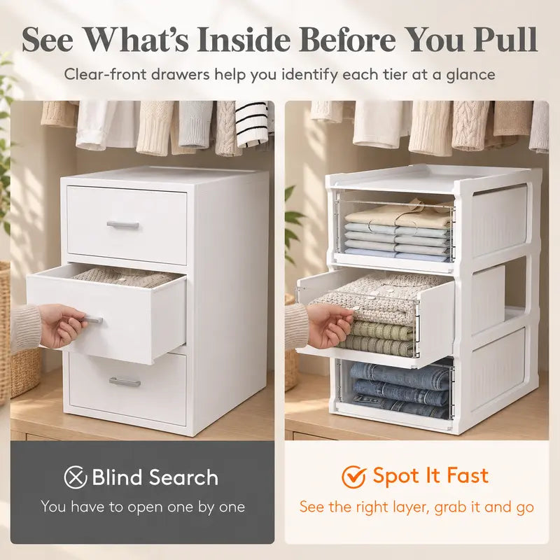 Stackable Storage Drawer System with Slide-Out Bins