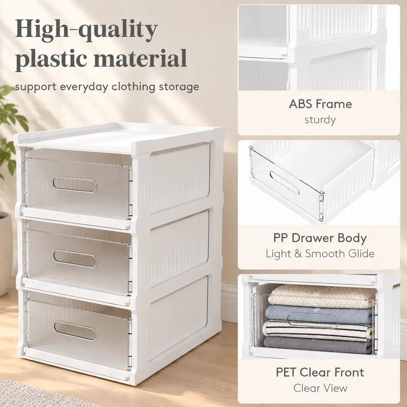 Stackable Storage Drawer System with Slide-Out Bins