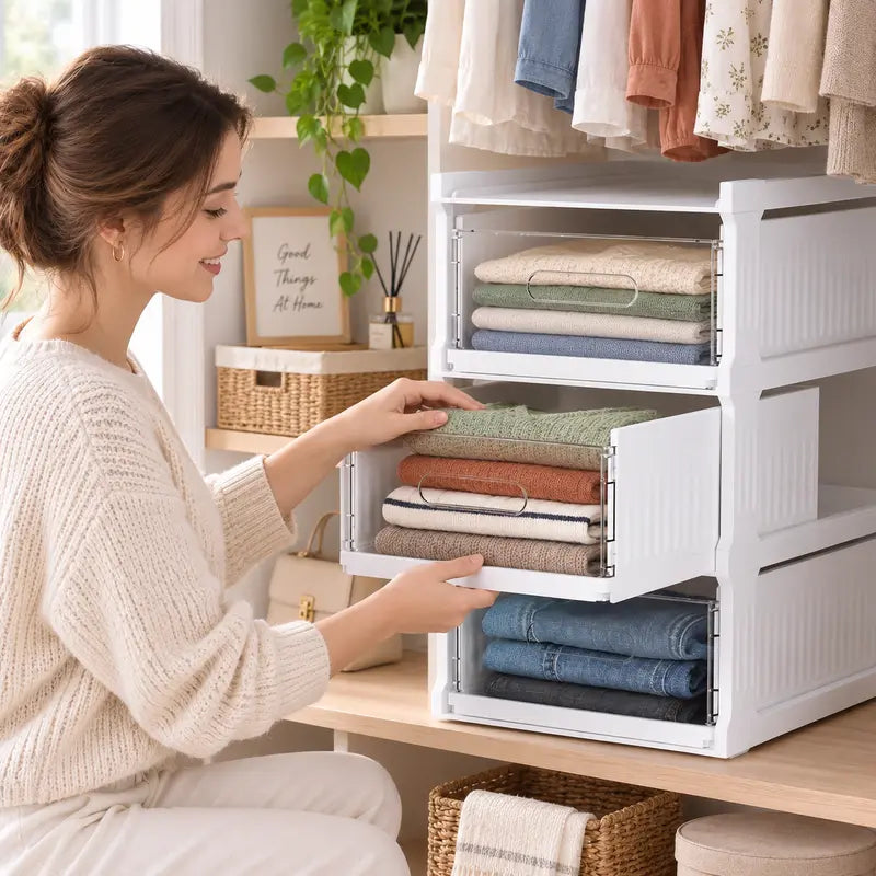 Stackable Storage Drawer System with Slide-Out Bins